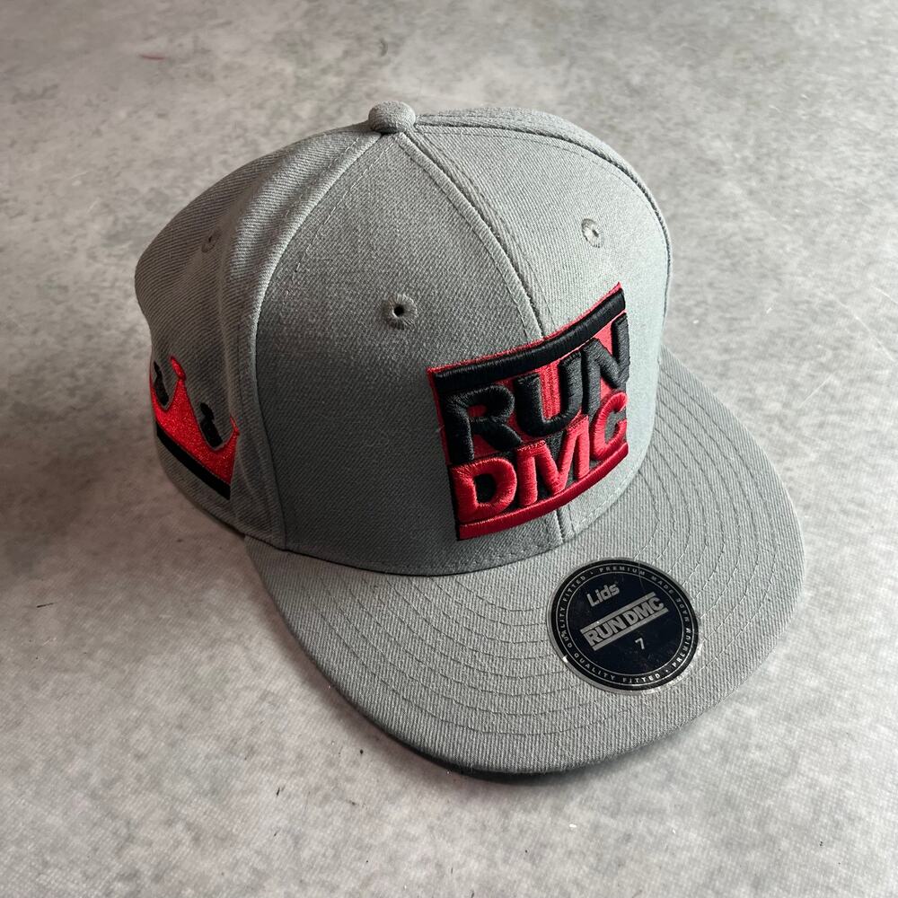 Run DMC NY Fitted Hat 7 Gray Red Black Lids Hip Hop Logo Cap